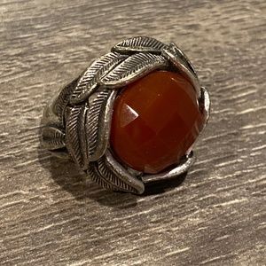 Unique stone and silver leaf ring
